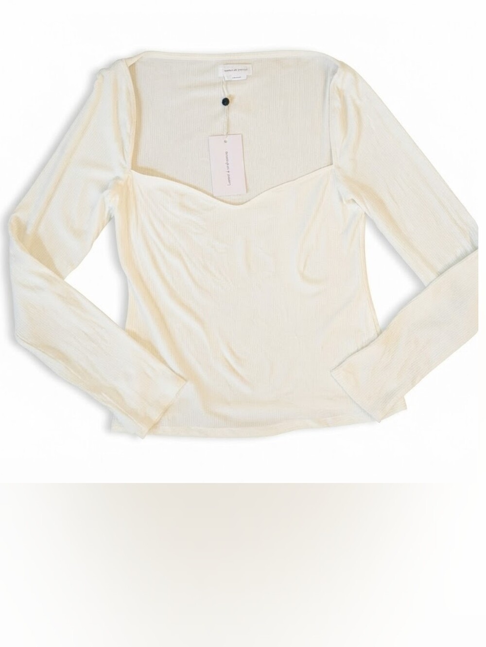 NWT Lovers and Friends L Ivory Ribbed Long Sleeve Top V-Neck Nude Sweetheart